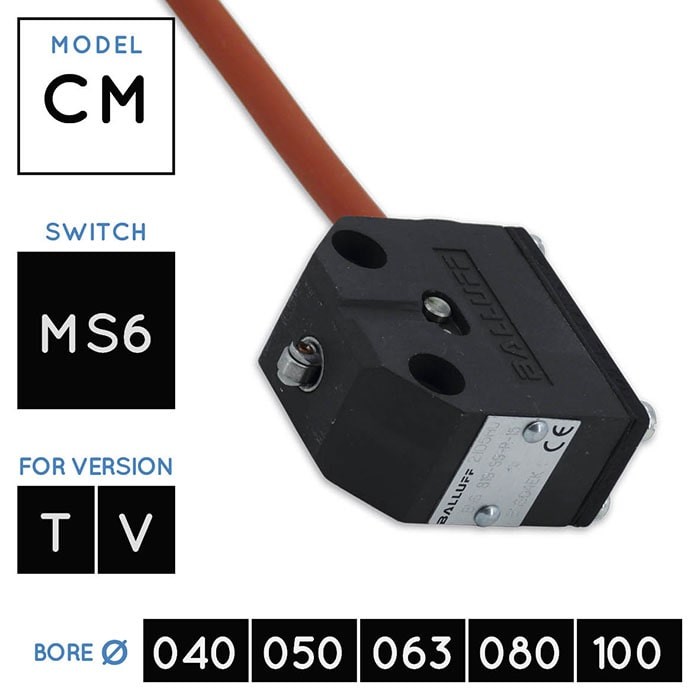 MS6 Mechanical Switch 180 °C • Hydraulic Cylinders V450CM • T - V Versions • bores 040, 050, 063, 080, 100