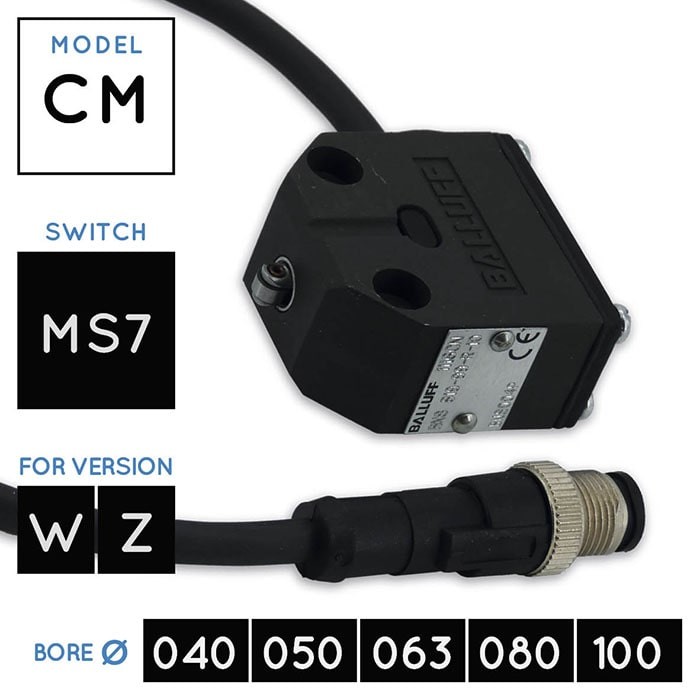 MS7 Détecteur Mécanique 80 °C avec connecteur • Vérins Hydrauliques V450CM • versions W - Z • alésages Ø 040, 050, 063, 080, 100