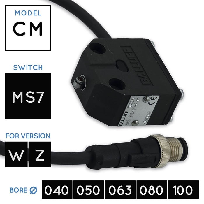 MS7 Mechanical Switch 80 °C with Connector • Hydraulic Cylinders V450CM • W - Z Versions • bores 040, 050, 063, 080, 100