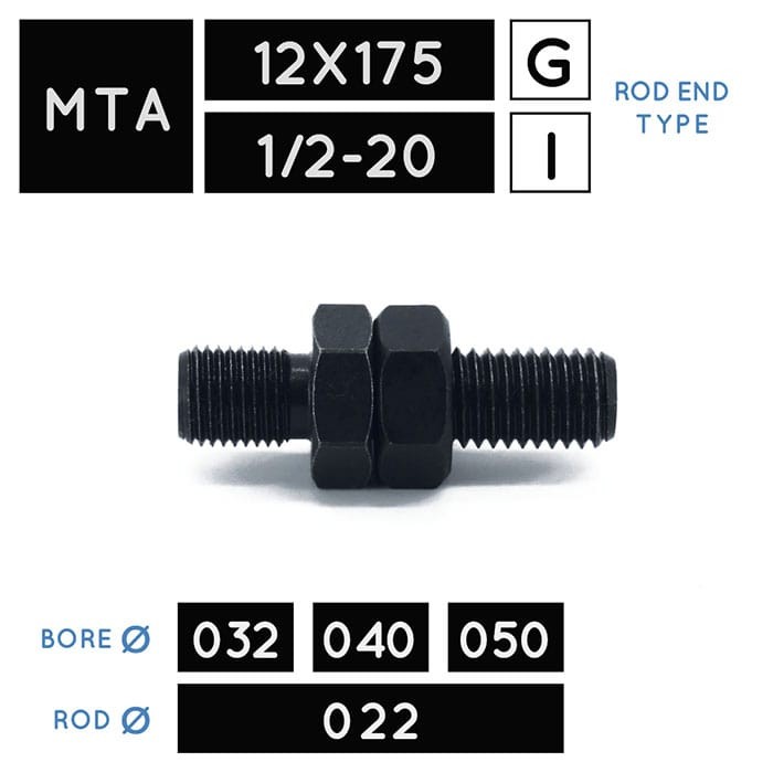 MTA12X175 • MTA1/2-20 • Metric Male Thread • rod Ø 022