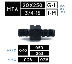 MTA20X250 • MTA3/4-16 • Filetto maschio metrico • stelo Ø 028, Ø 036