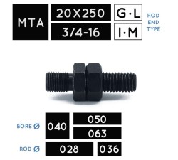 MTA20X250 • MTA3/4-16 • Metric Male Thread • rod Ø 028, Ø 036