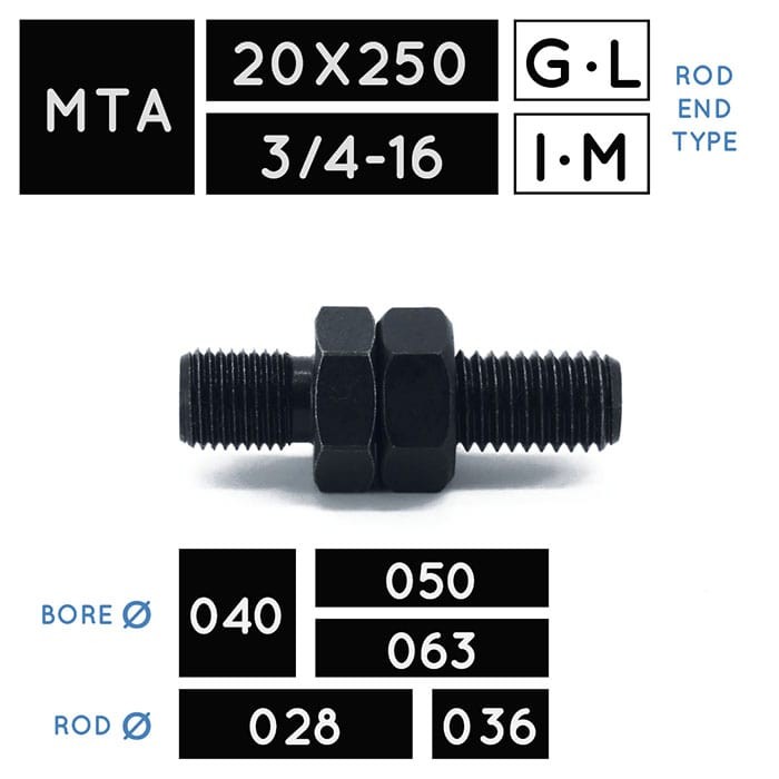 MTA20X250 • MTA3/4-16 • Metric Male Thread • rod Ø 028, Ø 036