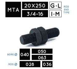 MTA20X250 • MTA3/4-16 • Filetto maschio metrico • stelo Ø 028, Ø 036