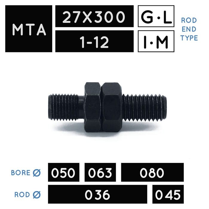 MTA27X300 • MTA1-12 • Filetage male métrique • tige Ø 036, Ø 045