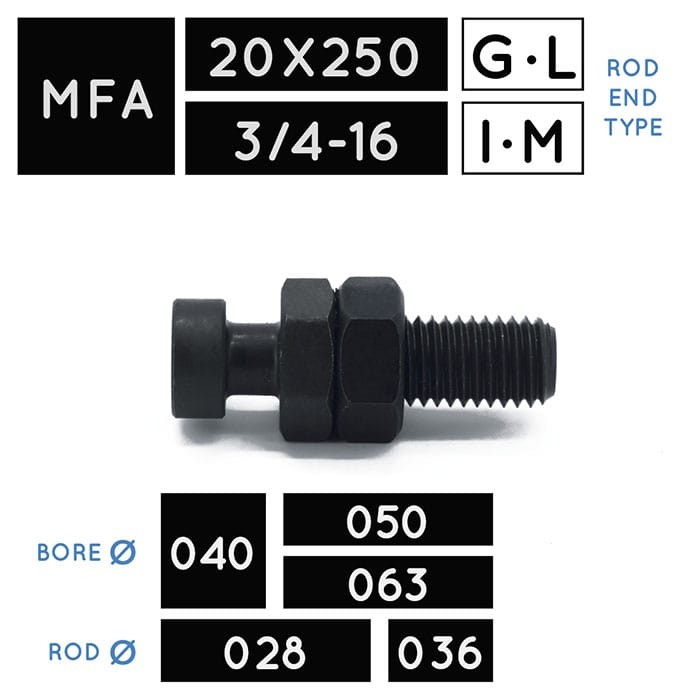 MFA20X250 • MFA3/4-16 • Hammerkopf • Kolbenstange Ø 028, Ø 036