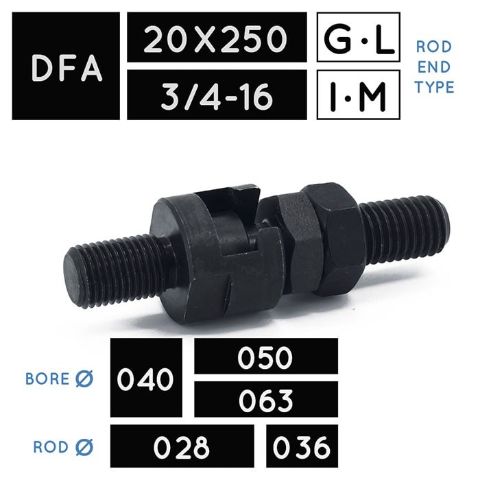 DFA20X250 • DFA3/4-16 • Testa a martello con femmina • stelo Ø 028, Ø 036